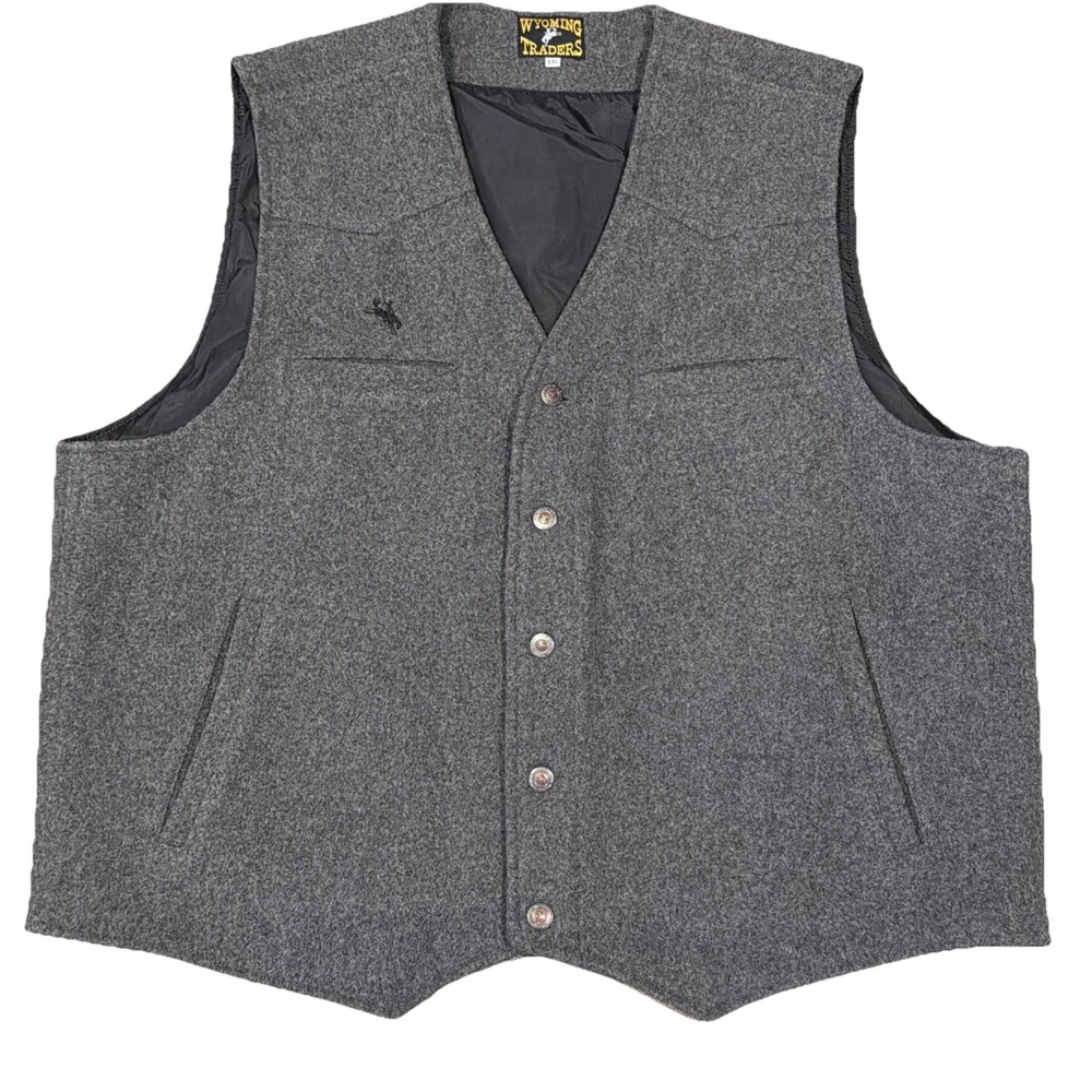 Wyoming‎ Traders Vest Mens 2XL Gray Western Wool Lined Button Ranch Wear Cowboy.